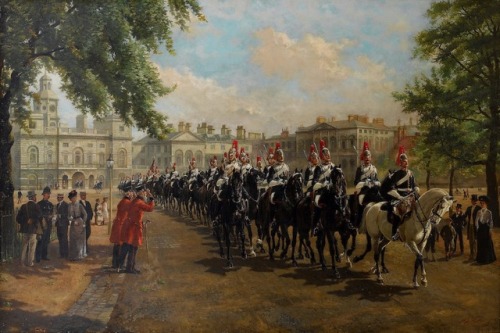 victoriansword:The Royal Horse Guards (The Blues and Royals) crossing Horse Guards Parade, 1901Harry
