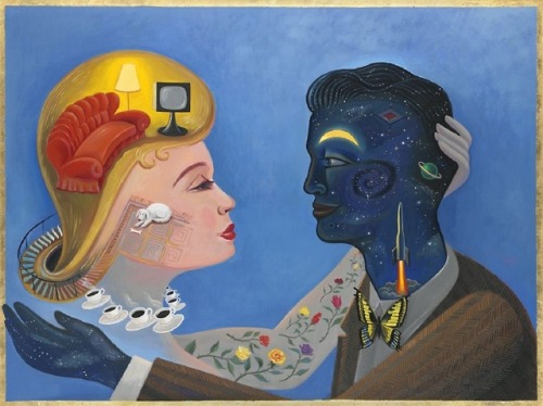 medverfpaintings:Milan Kunc (Czech, b. 1944), Cupid and Psyche, 1995. Oil on canvas, 138 x 183 cm.