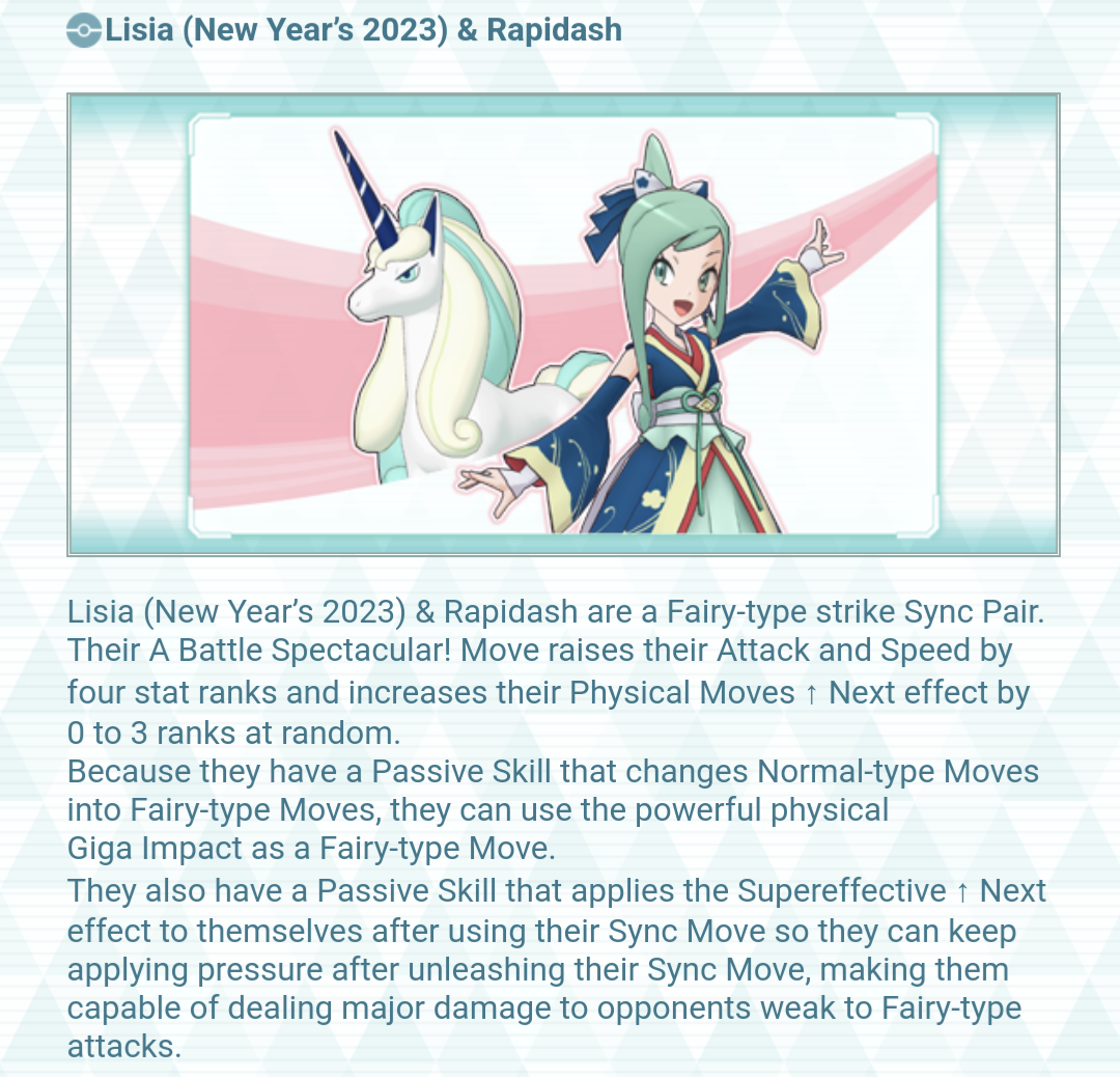 Lisia (New Year's 2023) & Rapidash and Dawn (New Year's 2023