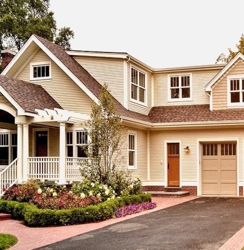 Chicago WoodMid-sized Craftsman Beige Two-story Wood Gable Roof Idea