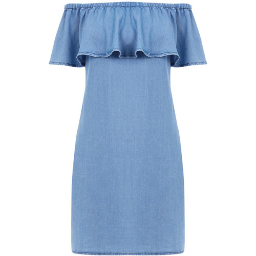 Warehouse Warehouse Off Shoulder Denim Dress Size 10 ❤ liked on Polyvore (see more blue dresses)