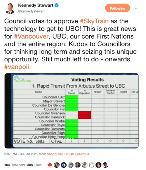 allthecanadianpolitics:Vancouver city council has approved a skytrain extension to the University of
