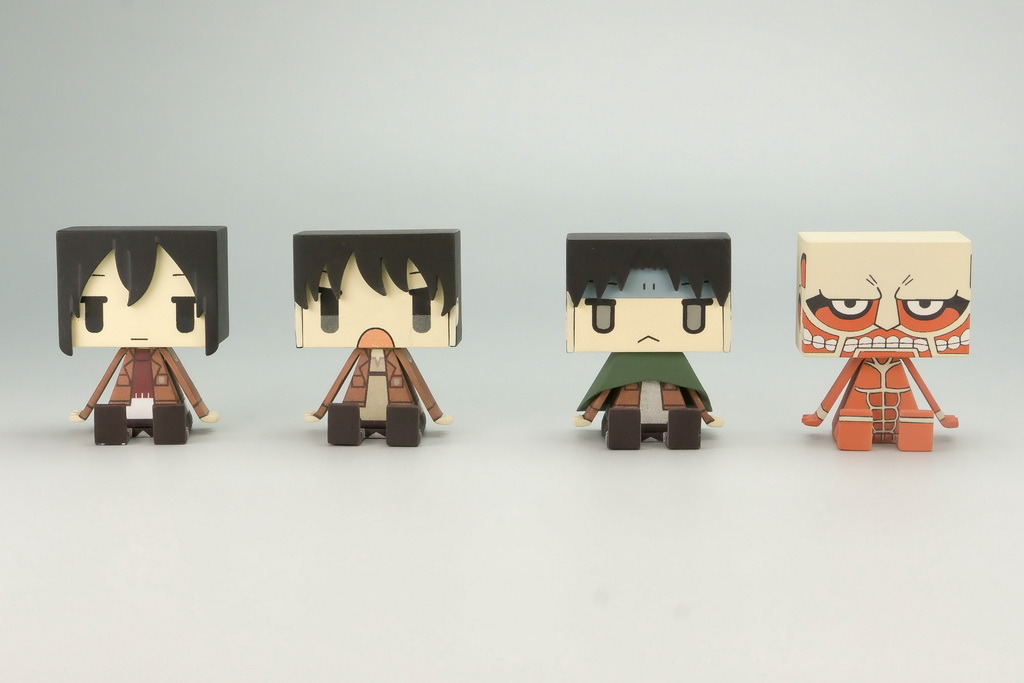More previews of the upcoming Graphig figures for Mikasa, Eren, Levi, and Colossal