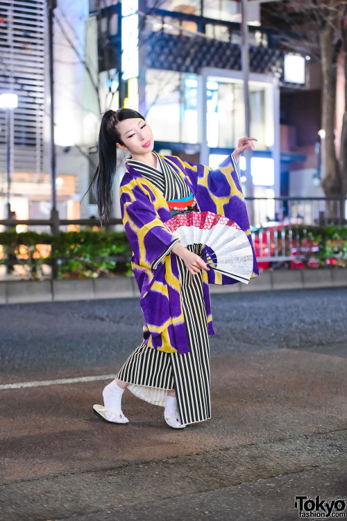 Maho and Tomomitsu - both traditional Japanese performance artists - on the street in Harajuku weari