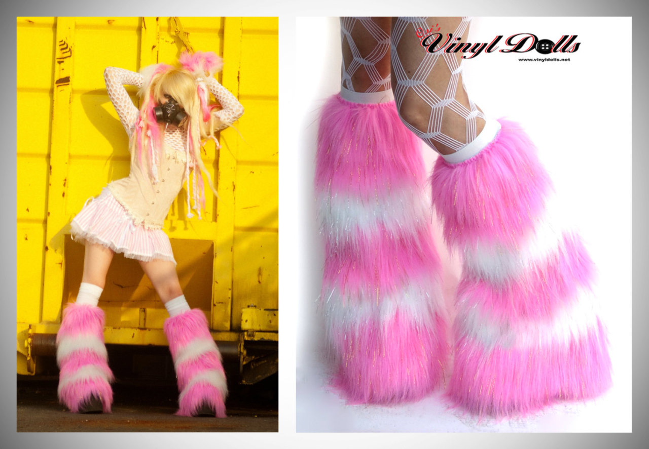 Funki-B MANY COLOURS stripe faux fur fluffies long pile rave cyber gogo dancer 