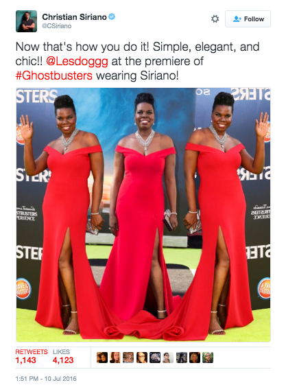 milkdromeduh:this-is-life-actually:Christian Siriano designed Leslie Jones a stunning dress for her 