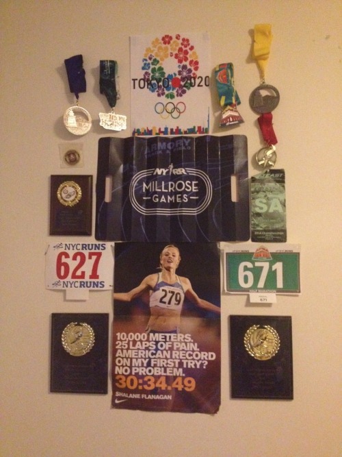 runforfunlovelife: The new running wall has begun. Now just to hang up my collection of distance run