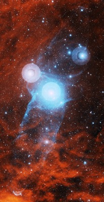 thedemon-hauntedworld:  Bipolar Nebula Outters 4 This image was obtained with the wide-field view of the Mosaic camera on the Mayall 4-meter telescope at Kitt Peak National Observatory. Outters 4 is a bipolar nebula (seen in blue) that is embedded in