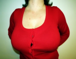 Smushedbreasts:  Huge Breasts Smushed In A Tight Red Top!