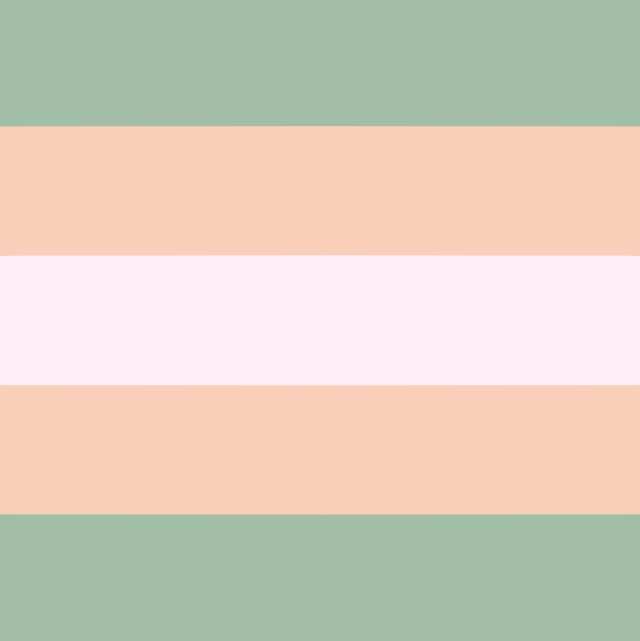 ID: A femme trans flag with 5 stripes that are, from top to bottom, light green, pale peach, white, pale peach, and light green. end ID