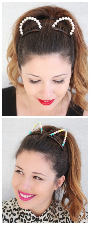 DIY Animal Ears Tutorial from I Spy DIY.Make these cheap and easy DIY Animal Ears using hair combs, 