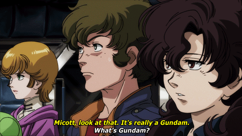 baddroid:  the first minute of episode 2 where they say Gundam 20 times