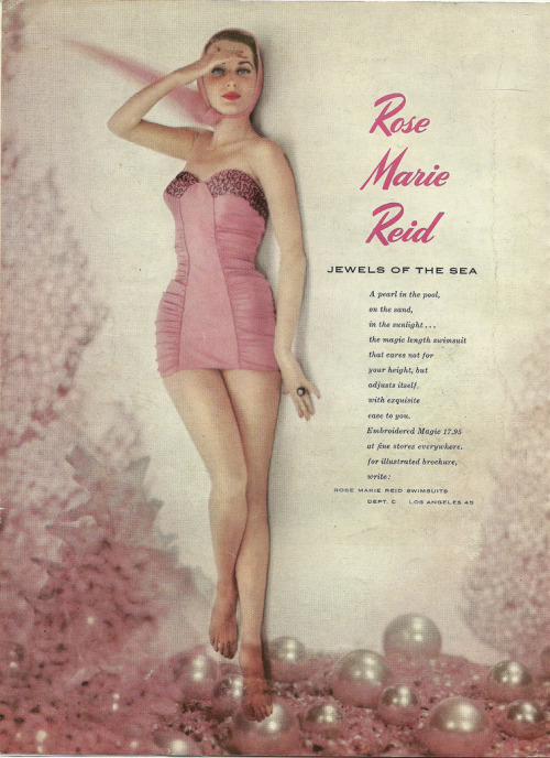 theniftyfifties:Rose Marie Reid swimwear advertisement, 1950s.