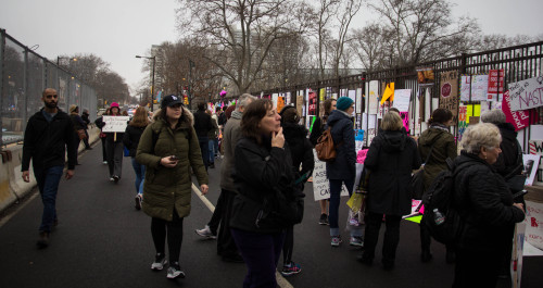 January 2017 | Women’s March in Philadelphia, PA.signs displayed on the overpass off the parkway