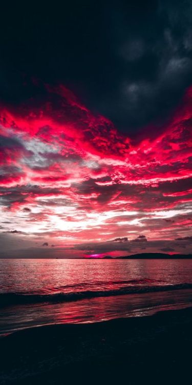 Sea, sunset, red clouds, nature, 1080x2160 wallpaper @wallpapersmug : http://bit.ly/2EBfd6v - http:/