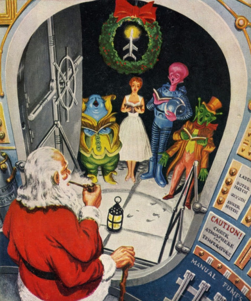 humanoidhistory:Spend a holiday in space with wonderful Ed Emshwiller cover art for Christmas issues