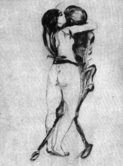 artist-munch: Girl and Death, 1894, Edvard Munch Medium: lithography,paper  https://painted-face.com/