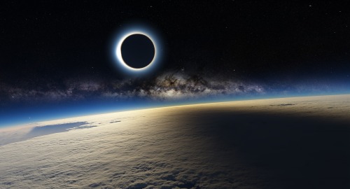 freedying:zoomine:Solar Eclipse and Milky Way seen from ISS (International Space Station) LIFE 