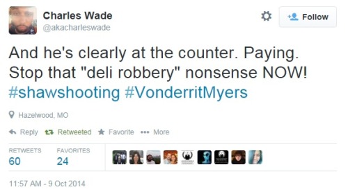 iwriteaboutfeminism:The manager of the store where VonDerrit Myers, Jr. bought a sandwich shortly be