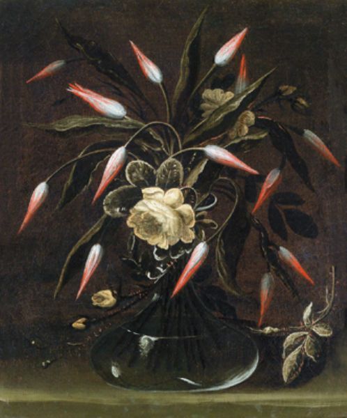 Francesco Montelatici detto Cecco Bravo (1607–1661)Tulipani e rose gialle in un vaso di vetro; Busto