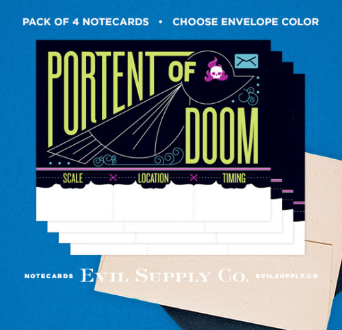 Portent of Doom notecard set (4 notecards, $3.75)Tell your allies of things on the horizon, give you