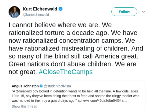 wilwheaton:  “Great nations don’t abuse children.”https://twitter.com/kurteichenwald/status/1142568427913129984