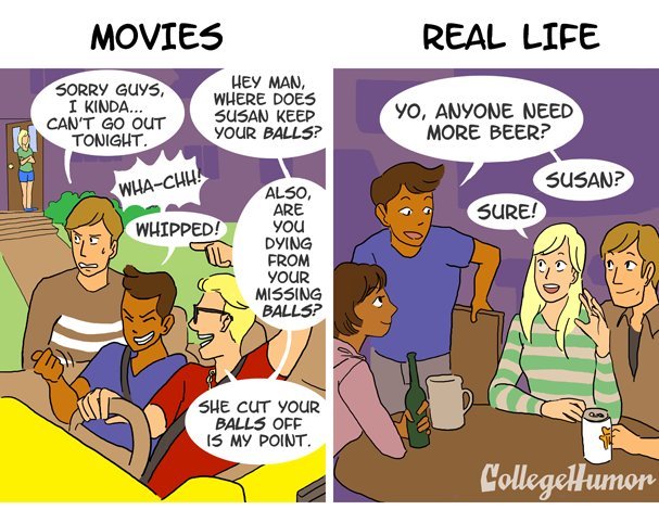 collegehumor:  GUYS in Movies vs. Real Life by Dan Hopper and Illustrated by Cynthia