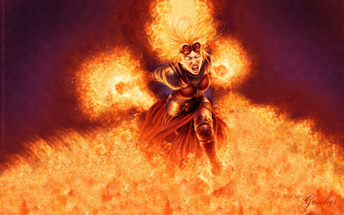 sarkhan-volkswagen:  Faces of the Multiverse” 4/23 Chandra Nalaar: Firebrand, Pyromaster, the Planeswalker set Ablaze.