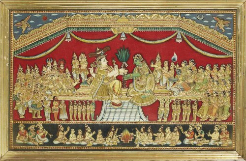 arjuna-vallabha: Parvati and Shiva wedding, tanjore painting