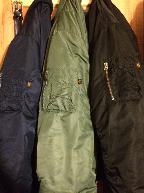 alphabomberboy: my bomber jacket collection. i just need the brown, maroon and gun metal one..