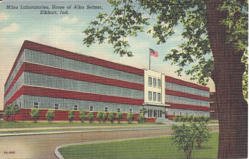 Postcards: Miles Laboratories, Home of Alka Seltzer, Elkhart, Indiana, Circa 1940.