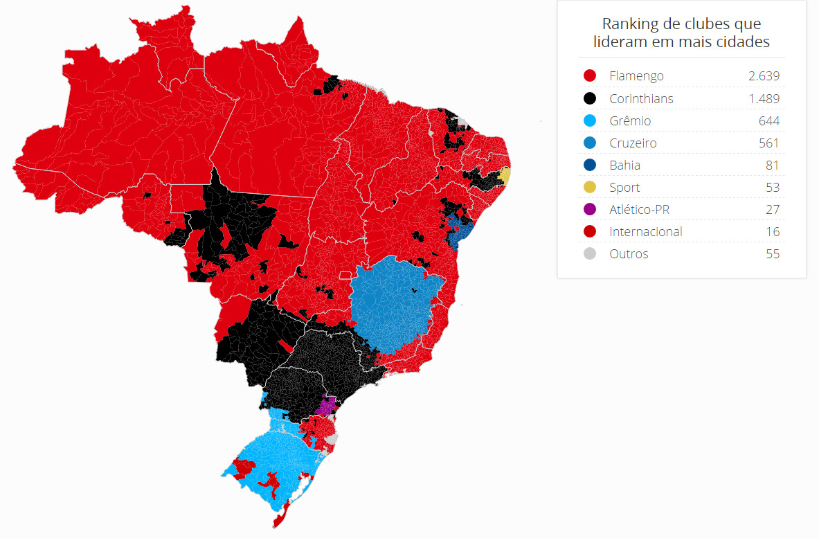 A map with all 124 Brazilian teams that will compete in next