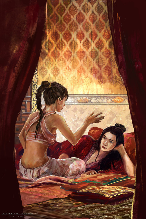 andiedraws:  Orientalist Fire Nation 1/? I don’t know why it took so long, but I just got on board this ship, WHERE THE HELL IS EVERYBODY?? I’m attempting to do a series of Fire Nation paintings inspired by Orientalist art (minus the creepy odalisk