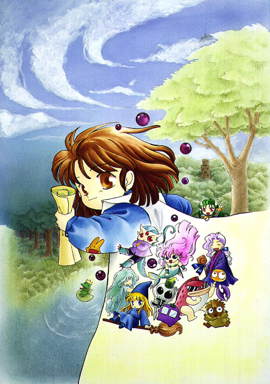 The full artwork of Madou Monogatari: Hanamaru Dai Youchienji/Big Kindergarten Kids’ box as found on the COMPILE GALLERY 123 〜ぷよぷよーそして魔導物語へ〜 CD-ROM.
As seen in the box:
[[MORE]]