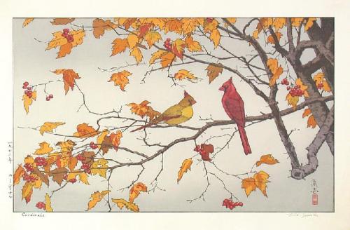 Toshi Yoshida Japanese  1911 - 1995Birds,Double Cherry, Maple   1990sCherry Blossoms, 1941