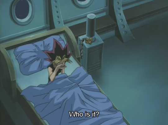 pharaohsparklefists: Episode 97, part 2: is anyone getting any sleep on this goddamn blimp?? (part 1 is here) Short answer: no. Not Anzu, who wakes up in Ryou’s empty room, and not Yugi, who is woken shortly thereafter by Anzu.   And must have been