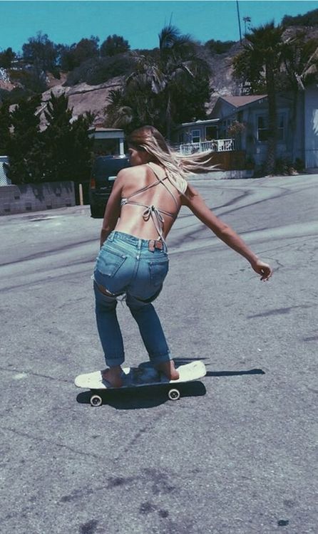 California. Skate Girl on a sunny morning.Stay Rad Here on Calmabeach