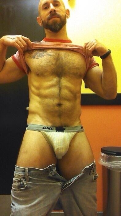 hairymusclecockandcum:  The bulge looks amazing in a Bike jockstrap! 