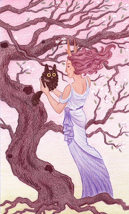 Card I made for Mother’s Day. Nymph making friends with a little cat goblin. :V