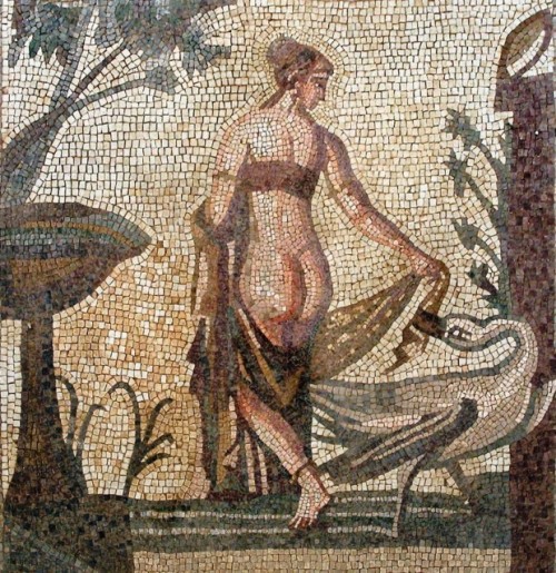 mythologyofthepoetandthemuse: Tile mosaic depicting Leda and the Swan from the Sanctuary of Aphrodit