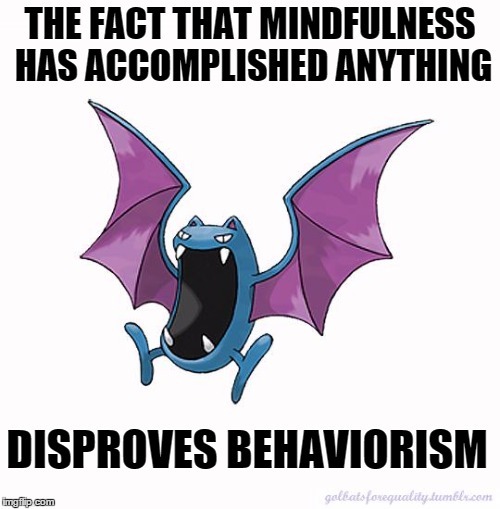 Equality Golbat: The fact that mindfulness has accomplished anything disproves behaviorism.Mindfulne