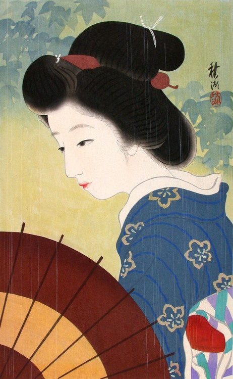 blackcoffeecinnamon:Nakayama Shuuko (active 1920’s)  中山秋湖 May - Early Summer Rain　五月ー五月雨、