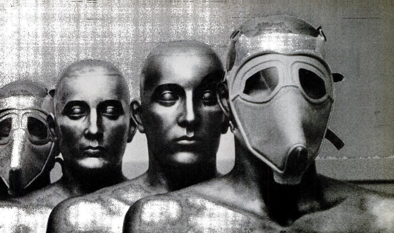 Plastic masks, which are designed to protect their wearers against gas or radioactive
