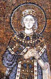 Saint Agnes mosaic in the apse of basilica Sant'Agnese fuori le mura in Rome,  built by Pope Honoriu