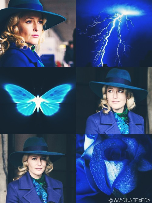 Gillian as Bedelia, blue aesthetic.