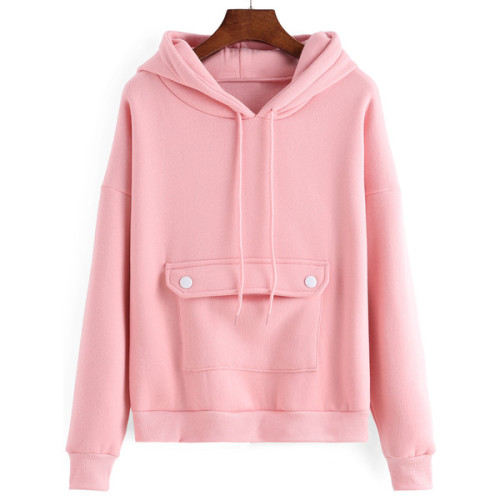 Hooded Drawstring Pocket Pink Sweatshirt ❤ liked on Polyvore (see more pullover hoodies)