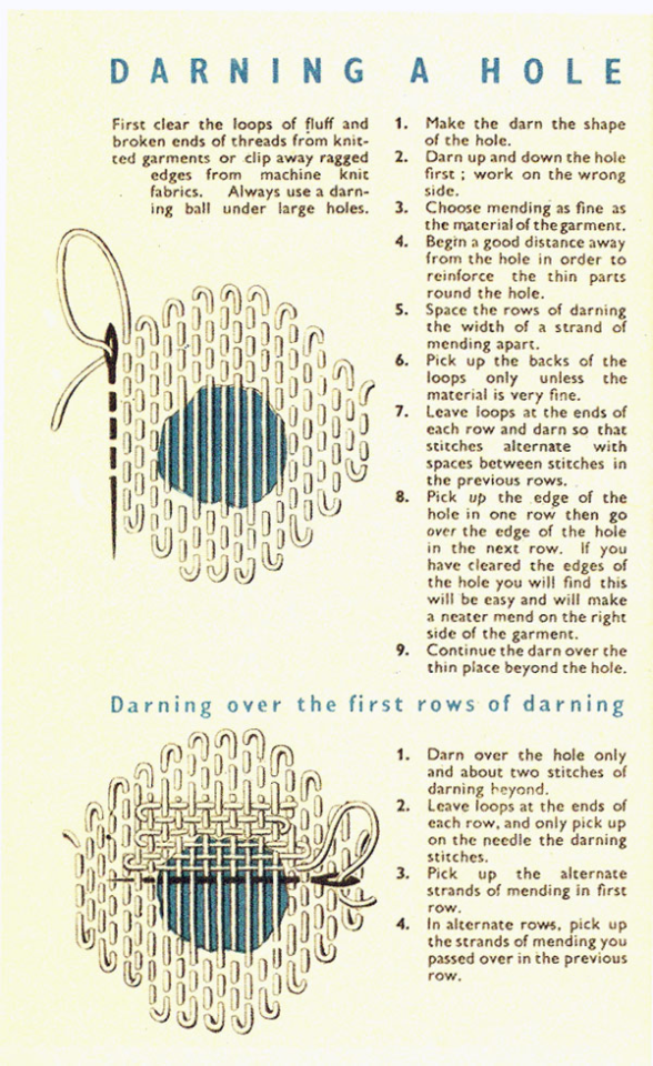 Vintage instructions on how to darn a hole.