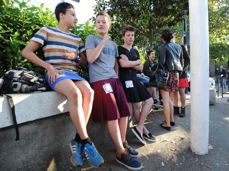policymic:  Boys in France wear skirts to protest sexism  Hundreds of boys across