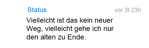 whatsapp-status:  Vielleicht ist das kein neurer Weg, vielleicht gehe ich nur den