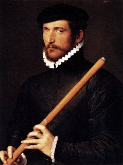 mimicacomica: fuckyeahrenaissanceart: Portrait of a Flautist with One Eye, Unknown École française, Portrait d'un flûtiste borgne, 1566,  62x50 cm. Musée du Louvre“Le musicien tient une flûte traversière, dite d’Allemagne. Il s’agit peut-être